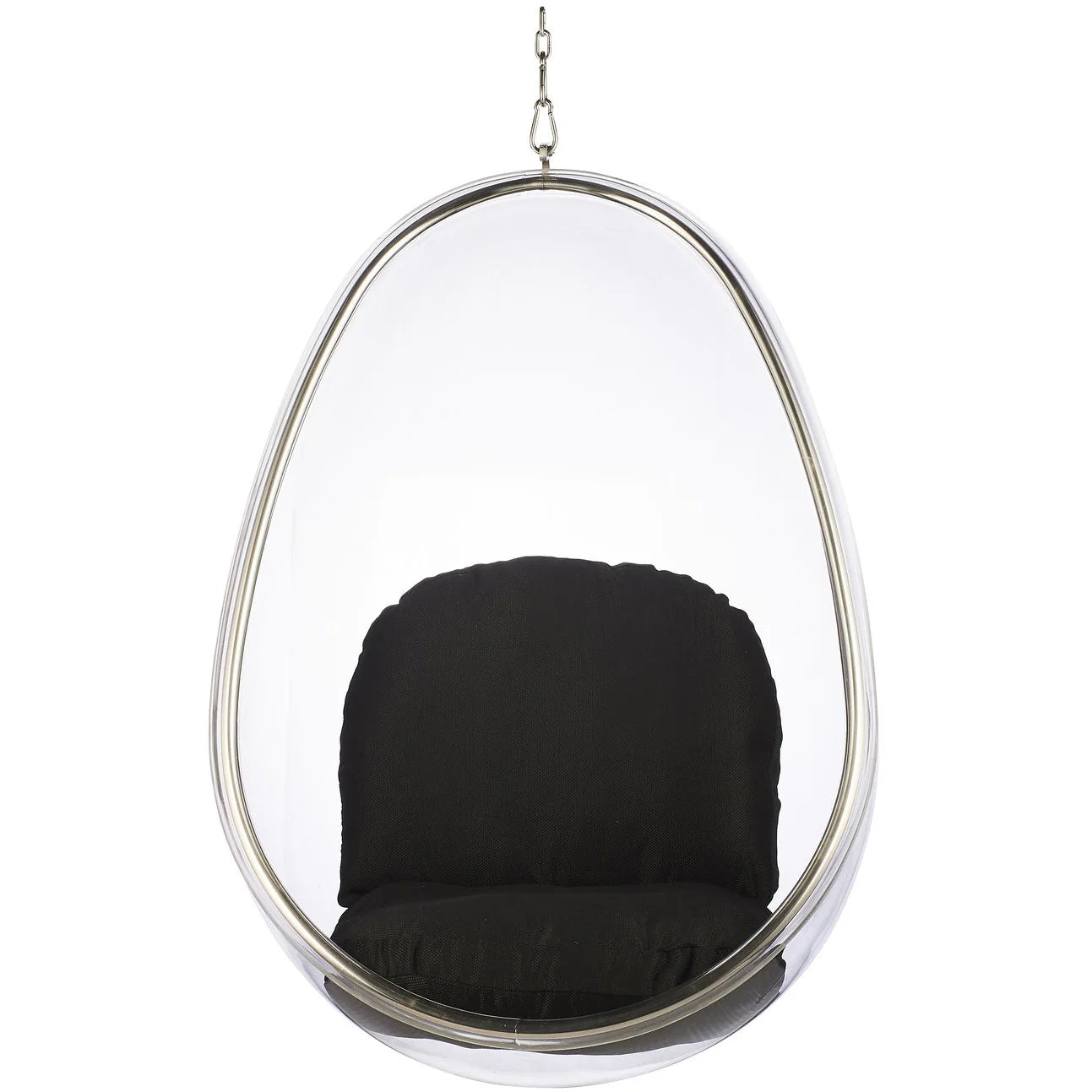 Hanging egg chair with black cushion