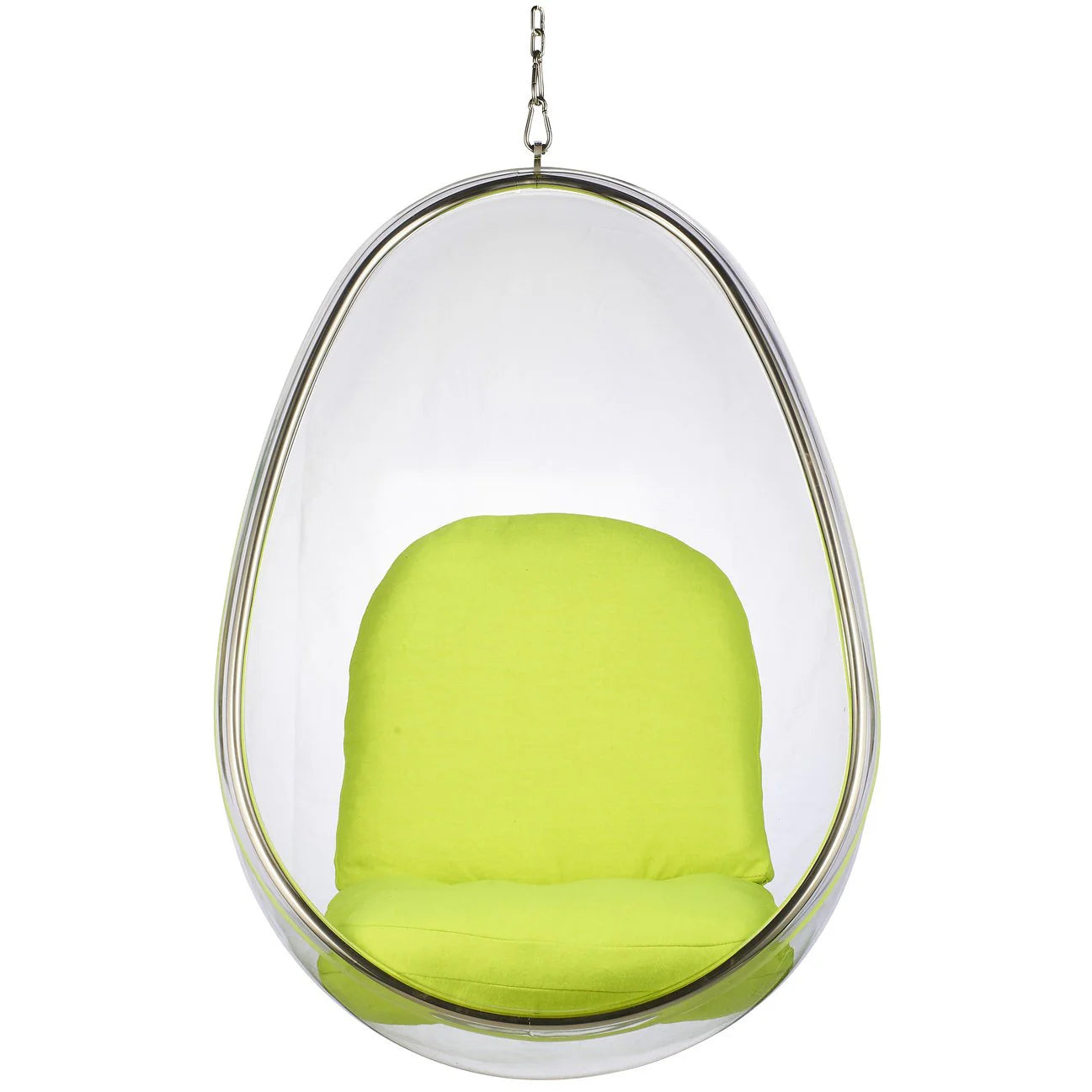 Hanging egg chair with green cushion